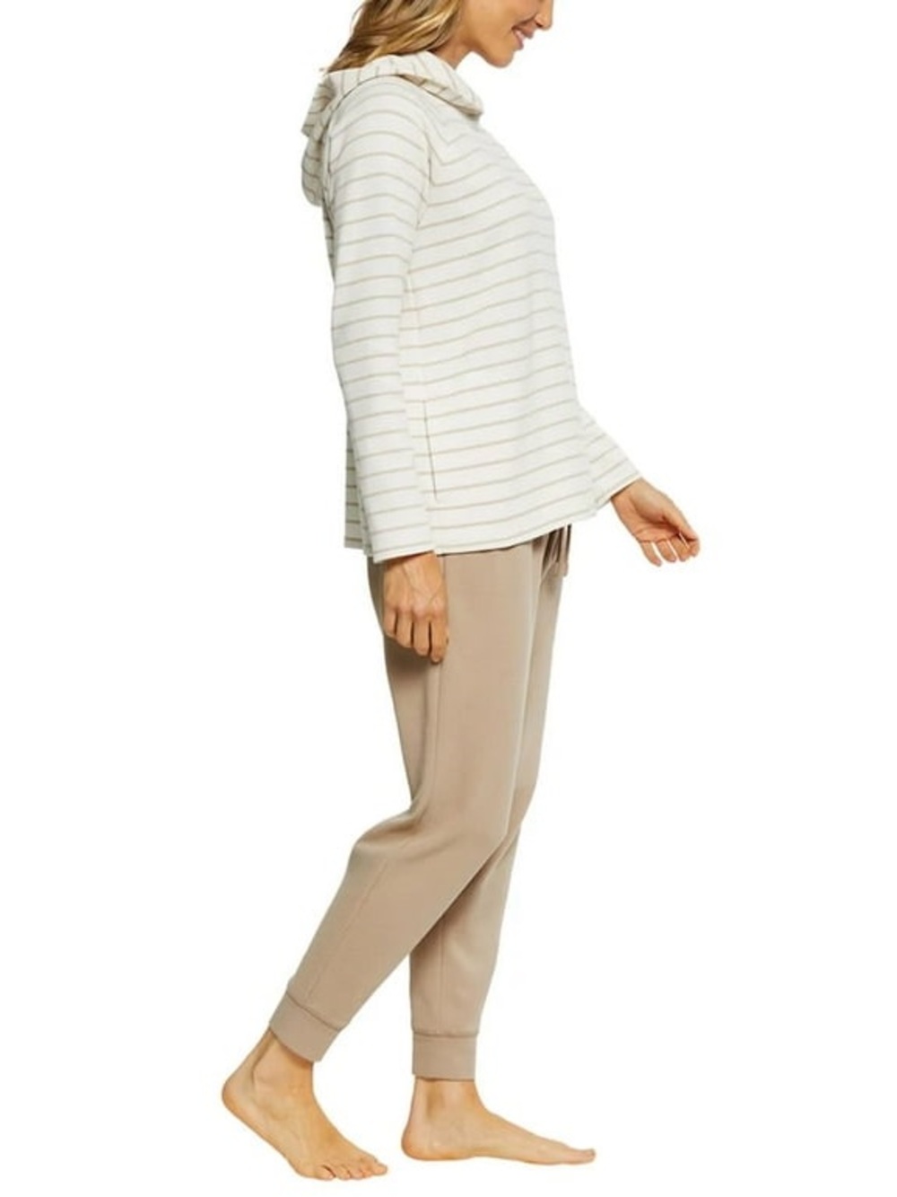 Max & Mia Women's 2 Piece Stripe Waffle Knit Lounge Set, Hoodie and Jogger